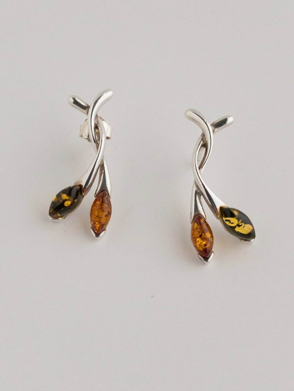 Sterling Silver Baltic Amber Necklace & Stud Earrings Set Botanical Leaf 925 - Picture 6 of 17
